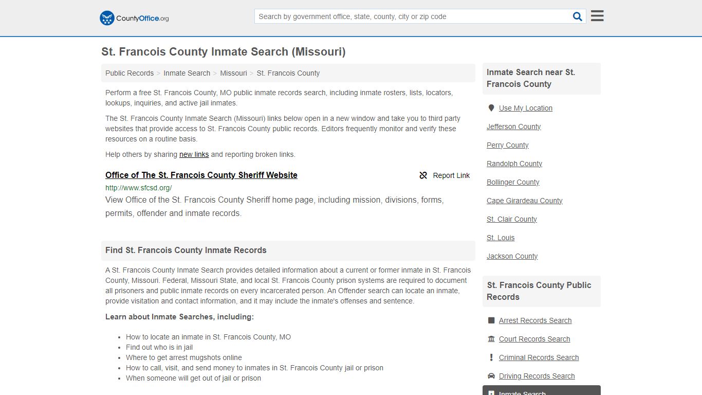 St. Francois County Inmate Search (Missouri) - County Office