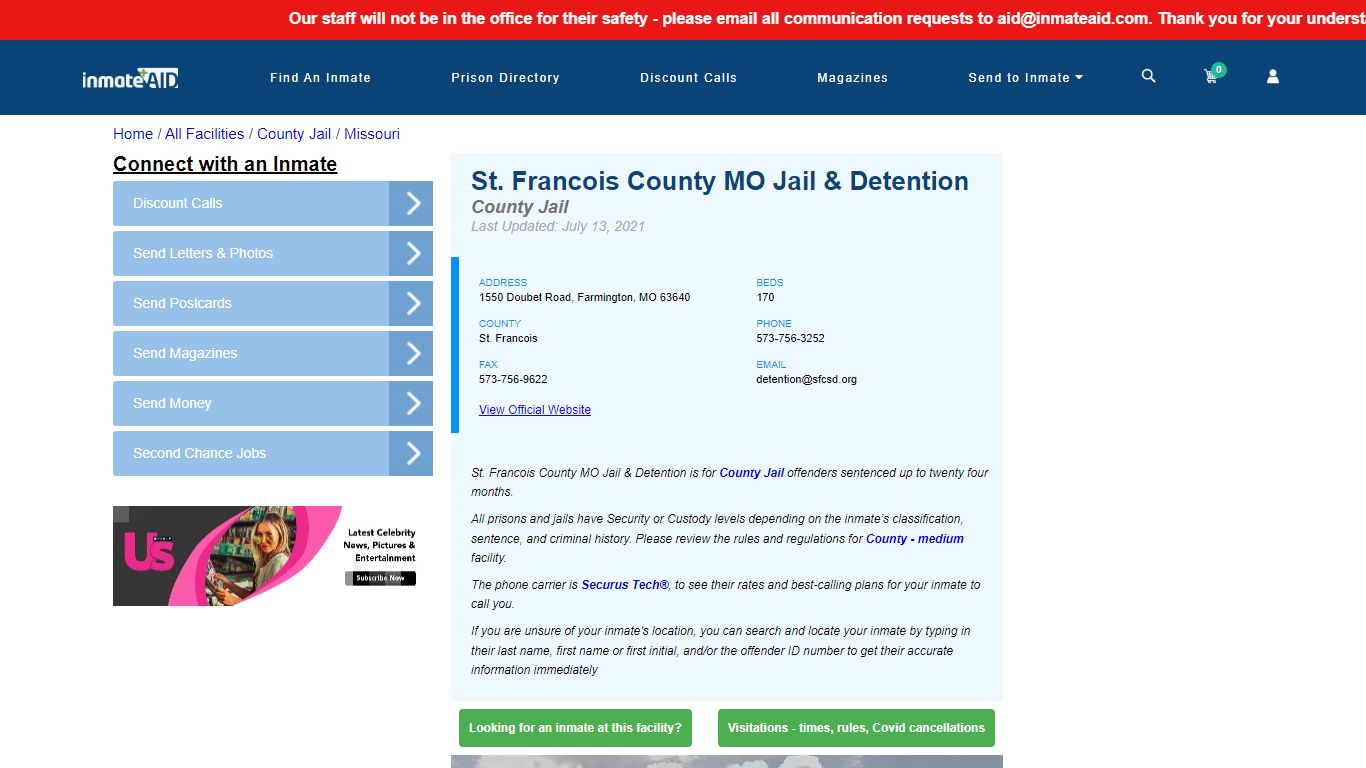 St. Francois County MO Jail & Detention - Inmate Locator - Farmington, MO